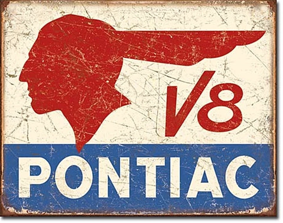 Pontiac V8 Car Dealer Service Parts Garage Retro Vintage Style Metal Tin Sign - Image 1 of 1