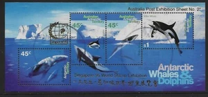 AUSTRALIAN ANTARCTIC TERR. 1995 WHALES M/S SINGAPORE EXHIBITION OVERPRINT USED - Picture 1 of 1