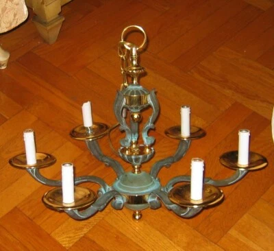 Vintage Brass and Bronze Candelabra Chandelier-6 Arms - Image 1 of 4