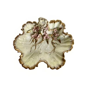 Antike CT Teilsch Keramik Bonboniere mit applizierten rosa Blumen, Deutschland 8" x 7" - Bild 1 von 11