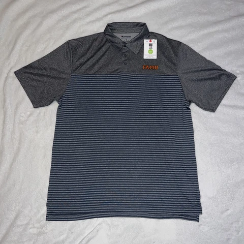 FAMU Champion Florida A&M University Rattlers Grey Striped Polo Shirt HBCU XL Cover