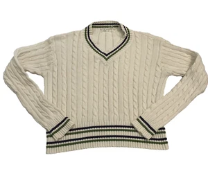 Vintage Old Navy Varsity Sweater Women S White Cable Knit Tennis Prep Y2k 90s - Picture 1 of 11