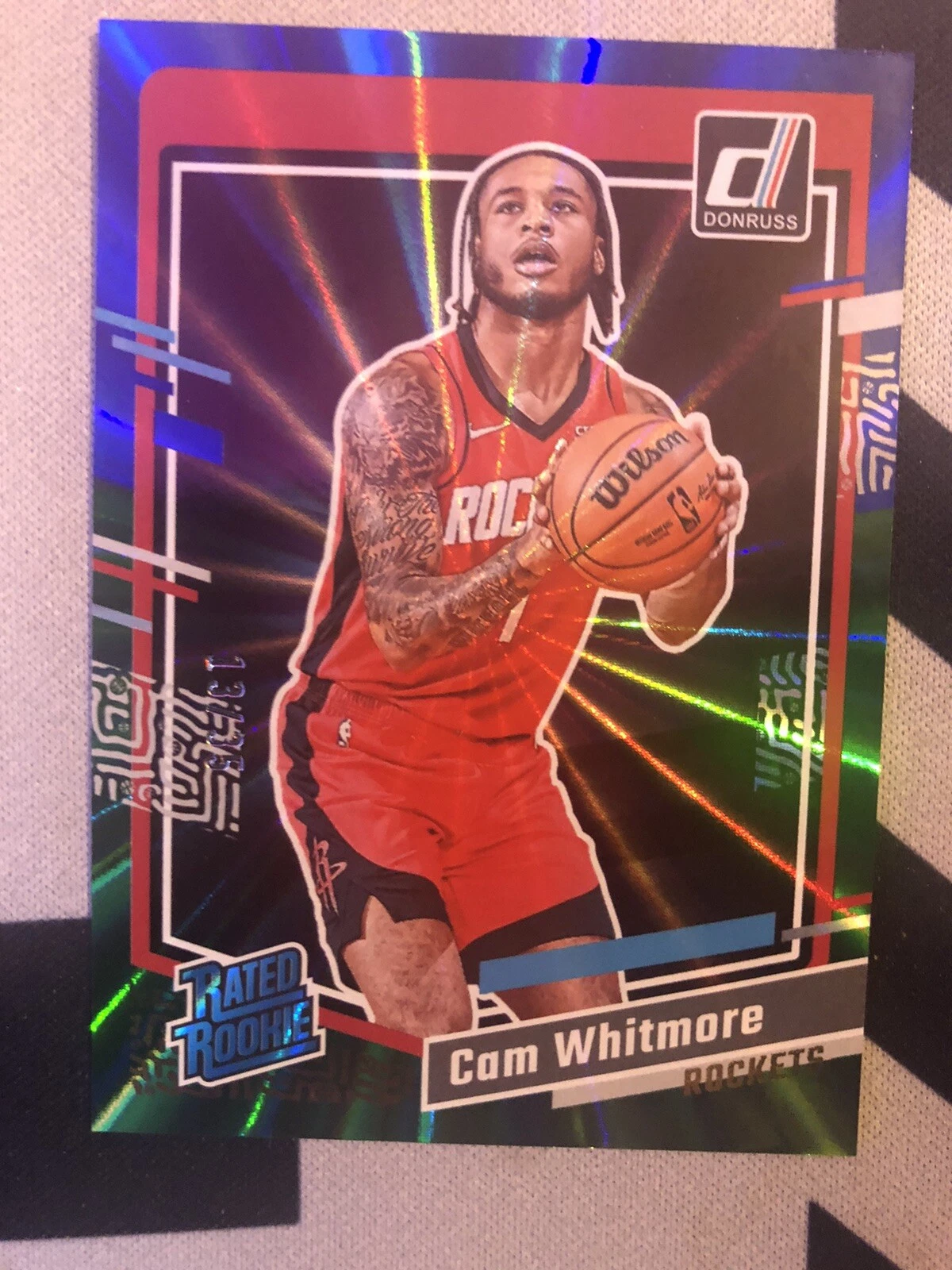 Cam Whitmore 2023 Donruss Holo Blue & Green Laser 13/35 #211 Houston Rockets