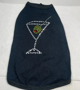 Dog Tee Shirt Rhinestone Martini Glass w/Olive for Yappy Hour - Picture 1 of 3