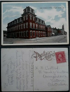 1919 United States Postcard "New Gamble Hotel Jersey Shore " to Australia - Picture 1 of 3