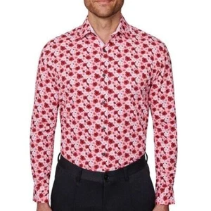 New Society of Threads Men's Slim-Fit Floral  Dress Shirt Red M 15-15.5 33/34 - Picture 1 of 9