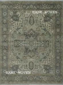 Handmade Traditional Heriz-Serapi 8x10 Muted-Mint/Gray Rug |Customizable Carpet - Picture 1 of 9