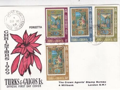 Turks & Caicos Islands 1969 Christmas FDC Grand Turk Cancel typed VGC - Image 1 of 1