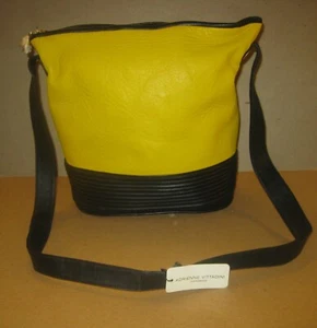ADRIENNE VITTADINI LEUCHTEND GELB & SCHWARZ STRUKTURIERTES LEDER BUCKET BAG NEU MIT ETIKETT! - Bild 1 von 5