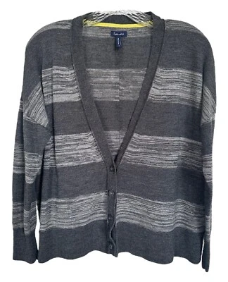 Splendid Women's 100% Merino Wool Button Down Cardigan V-Neck Sz M Gray Striped - Image 1 of 4