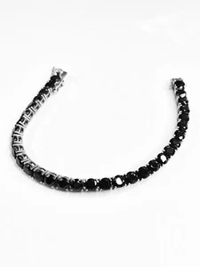 Ladies Tennis Bracelet w/ Simulated Black Onyx Stones 925 Sterling Silver 7.5'' - Picture 1 of 6