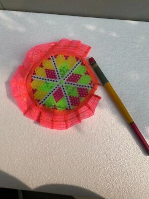 Винтажный деревянная ручка ручной работы тонкий индийский бисер племенной леди искусства работы ручной вентилятор - Изображение 1 из 4