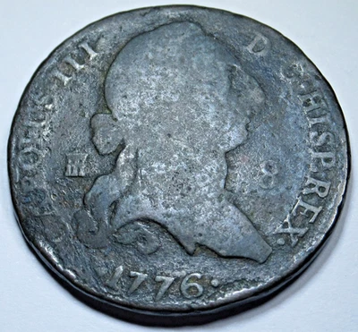 1776 Spanish Copper 8 Maravedis Genuine 1700's US Colonial Pirate Treasure Coin - Image 1 of 2
