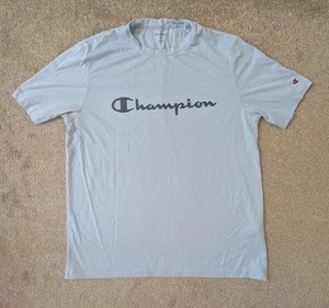 CHAMPION LIGHT BLUE LOGO T-SHIRT Classic Tee Retro Top Mens Size XL Extra Large - Picture 1 of 22
