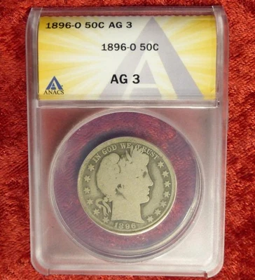 1896 O ANACS AG 3 Barber Silver Half Dollar, United States 50C, Semi Key Date - Image 1 of 4