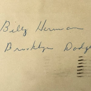 1955 Brooklyn Dodgers Billy Herman Autograph 1955 World Series Baseball Champs - Picture 1 of 4
