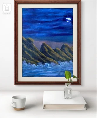 Original Art "Rocky Sundown" 9x12 Canvas - Colorful Modern Art Acrylic Painting - Image 1 of 4