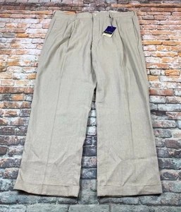 Alan Flusser Pants Adult 38x30 Beige Tan Chino Pleated Linen Trousers Mens - Picture 1 of 13