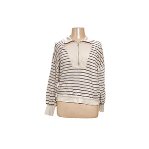 LOFT Beige Striped Henley Sweater - XL - Picture 1 of 4