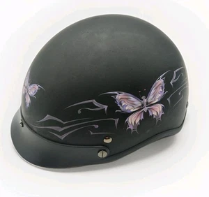 Outlaw XU181 Motorcycle Half Helmet Flat Black/ Butterfly Large - Picture 1 of 11