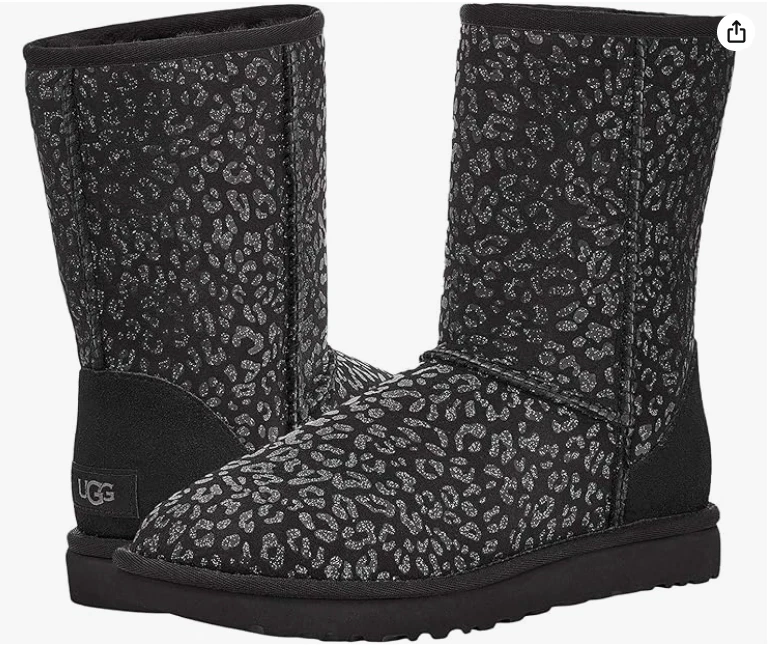 UGG Women's Classic Short Snow Leopard Boots Black Size 7 US New - Image 1 of 1
