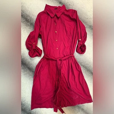Talbots Magenta Raspberry Pink Belted Poplin Shirt Dress Gold Buttons Plus 22W - Image 1 of 4