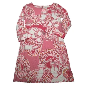 Lilly Pulitzer Women’s Pink Elephant Print Dress S 100% Cotton Shift 3/4 Sleeve - Picture 1 of 9
