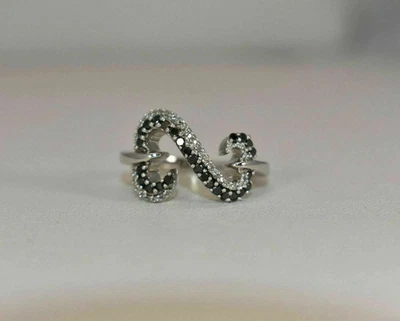 Anillo Corazón Abierto Diamante Creado en Laboratorio Blanco y Negro 1.50 Ct Chapado en Oro Blanco 14K Foto 1 de 4