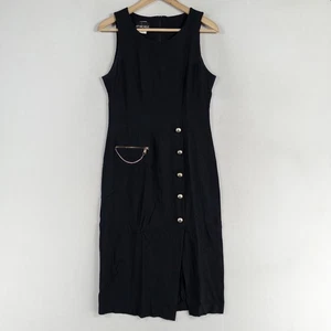 Vestido My Michelle Mujer 11/12 Negro Sin Mangas Lino Rayón Botones Midi Vintage - Imagen 1 de 8