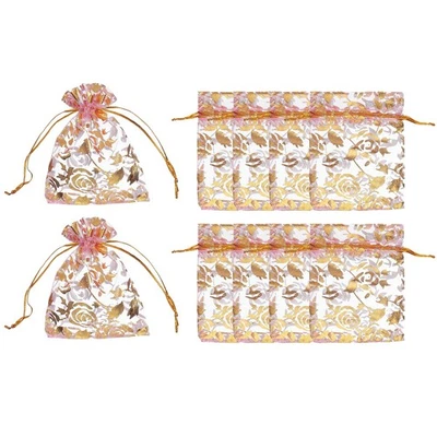Organza Bags, 50 Pcs 2.8 x 3.5 Inch Gold Rose Flower Mesh Candy Pouch, Pink Gold Foto 1 de 4