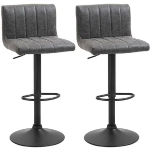 Bar Stools Set Adjustable Swivel PU Leather Padded Seat Modern Steel Base Grey - Picture 1 of 12