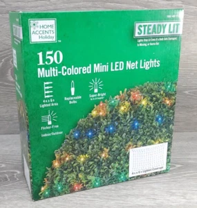 NEW HOME ACCENTS STEADY LIT 150 MULTICOLOR MINI LED NET LIGHTS 6' X 4' CHRISTMAS - Picture 1 of 11