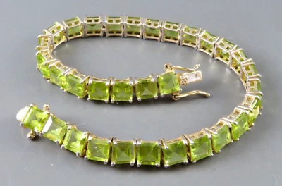DEAL 8Ct Princess Cut Lab Created Peridot Tennis Bracelet 14k Yell Gold Plated7" - Image 1 of 4