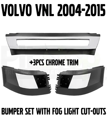 Volvo VNL Truck Chrome Bumper Set Left Right Center WITH Fog Light Cut Out Hole - Image 1 of 4