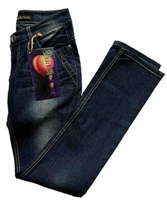 PEACH BOTTOMS Low Rise Tapered Distressed Dark Blue Denim Jeans ~ Größe 3? ~ Neu mit Etikett!! - Bild 1 von 5