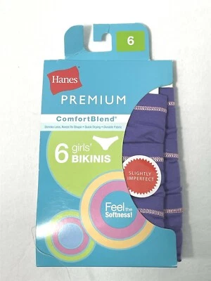 107X01 Hanes IRGCBB Girls Premium ComfortBlend Bikini Panties 6Pack Sz 6 Purple - Image 1 of 2