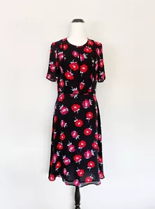 MARCS floral silk crepe short sleeve A-line party work dress / sz 8 - Picture 1 of 7
