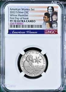 *FDOI* Moneda de Plata 2022 S NGC Mujer Americana Wilma Manikiller CUARTO Prueba PF70 - Imagen 1 de 2