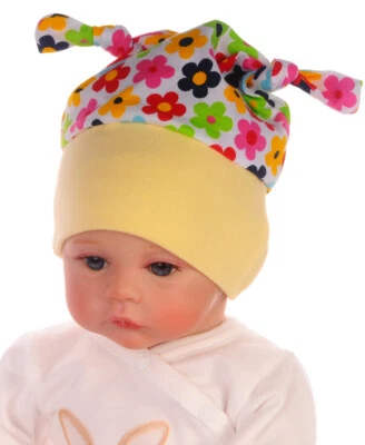 Erstlingsmütze Mütze Babymütze Haube Mützchen Knotenmütze Zipfelmütze mit Blumen - Bild 1 von 2