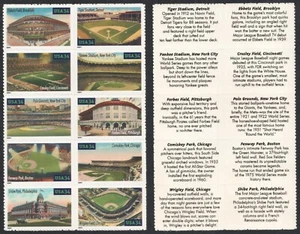 2001 #3510-3519 34¢ LEGENDARY MAJOR LEAGUE FIELDS MNH Block 10 Fenway Wrigley - Picture 1 of 1