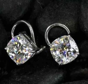 4Ct Cushion Cut Moissanite Omega Back Stud Earrings 14K White Gold Plated Silver - Picture 1 of 7