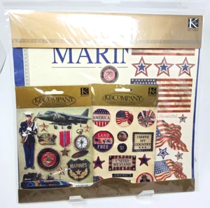 Kit de chatarra K&Company MARINES 12x12 militar álbum de recortes papeles y hojas de pegatinas NUEVO - Imagen 1 de 8