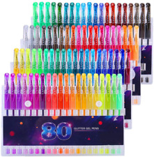 Glitter Gel Pens Set, 80 Unique Colors Markers Pen for Adult Coloring Book