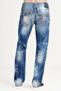 $399 NWT TRUE RELIGION Sz38 RICKY STRAIGHT W/FLAP SUPER T JEANS INDIGO ANTHEM  - Picture 1 of 5