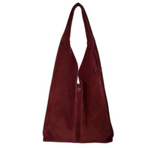 Mujer GENUINO Gamuza Rojo Vino Bolso de Mano Borgoña Hombro Hobo Bolso Shopper - Imagen 1 de 15