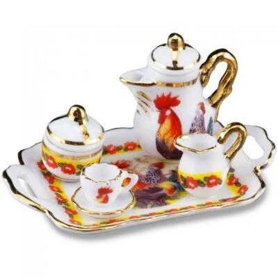 MINIATURE DOLLHOUSE 1:12 SCALE REUTTER ROOSTER COFFEE SERVING TRAY SET- 1.622/5