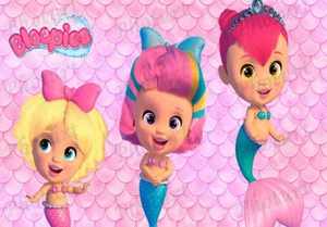 BLOOPIES MERMAIDS cartoon Birthday Scene Setter pink mural BACKDROP 5'x3' Set#1 - Picture 1 of 1