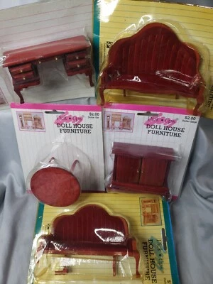 Lote de 5 piezas de muebles de madera para casa de muñecas vintage nuevos Foto 1 de 4