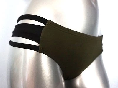 Parte inferior de bikini ROSA Victoria's Secret con tiras laterales divididas verde negro con bandas XS Foto 1 de 3