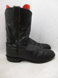 Justin Classic Black Bullhide Leather Roper Style 3187 Cowboy Boots Mens Sz 8 D - Picture 1 of 13